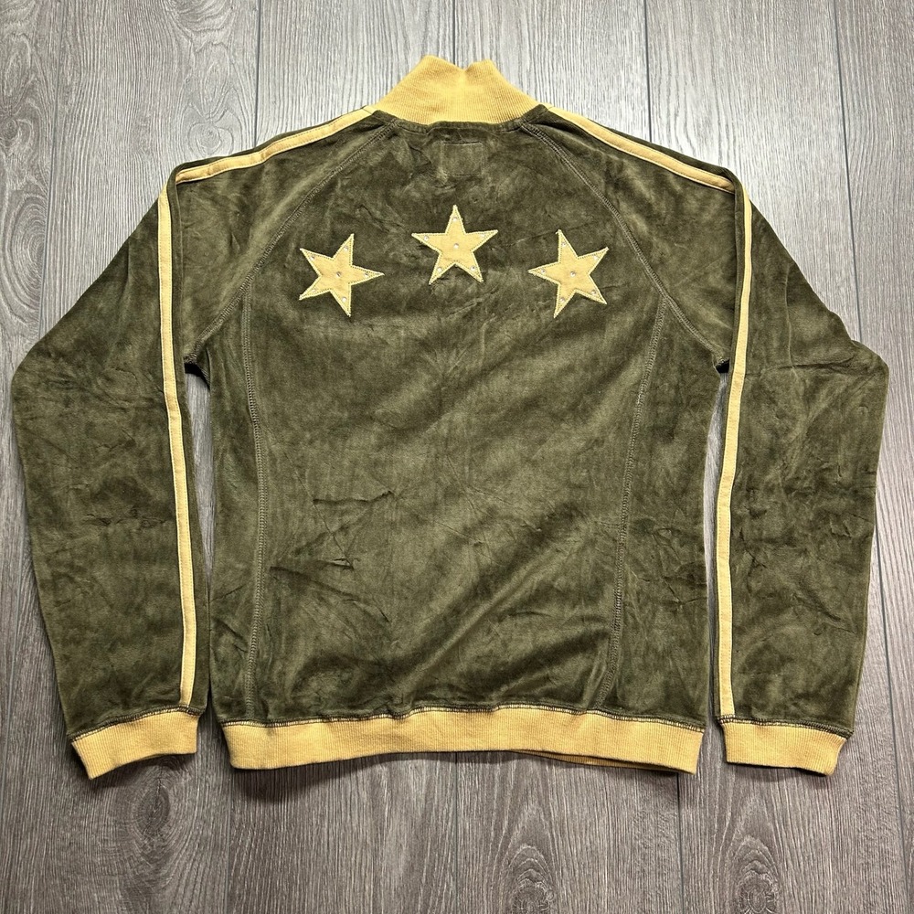 Bella Dahl BD Sweats Velour Track Jacket XL Olive Green Star Rhinestone Y2K